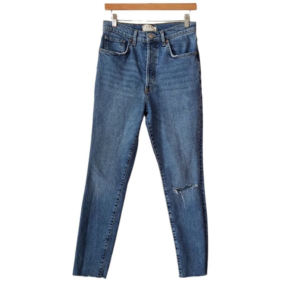 We The Free Free People Womems 30 High Rise Raw Hem Skinny Jeans Button Fly Blue